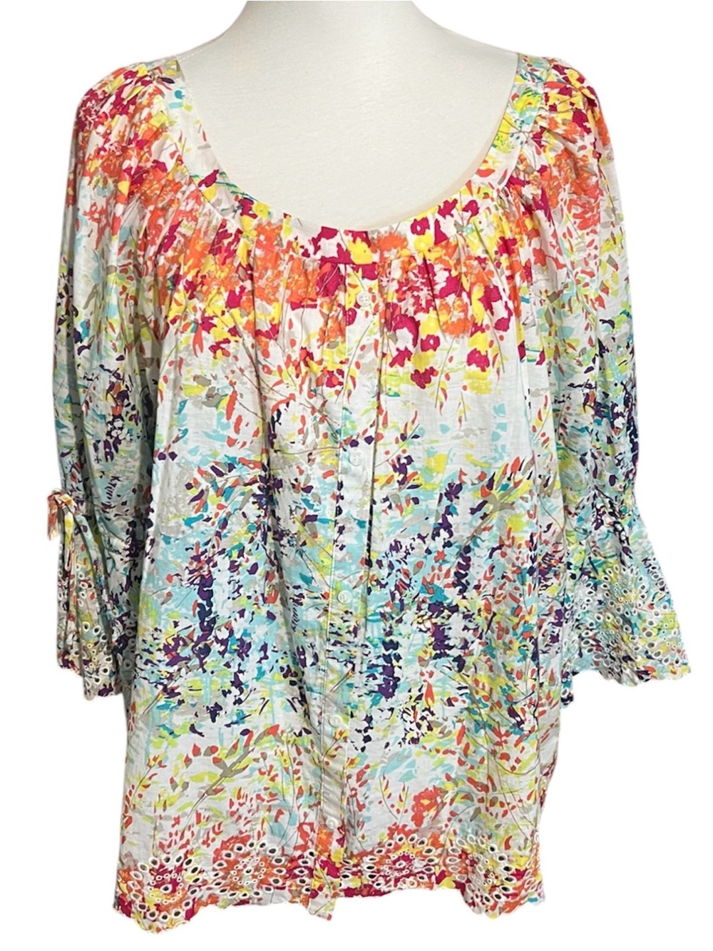 Westbound Woman Floral Blouse Plus Size 2X 100% Cotton Boho Cottagecore Top